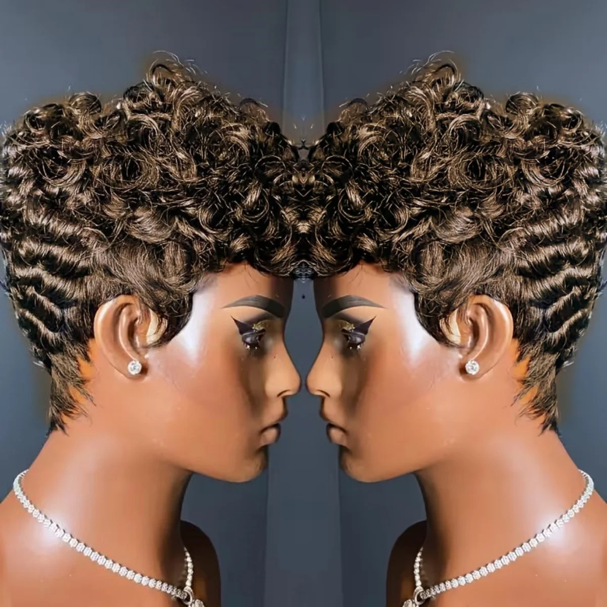 

Короткий кудрявый парик-пикси из натуральных волос для чернокожих женщин, машинной работы