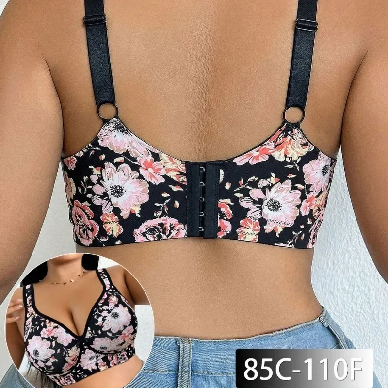 Plus Size Women Bra Lace Push Up Minimizer Full Coverage Underwire Back Smoothing Anti Sagging Support Elegant Lingerie 85C 110F