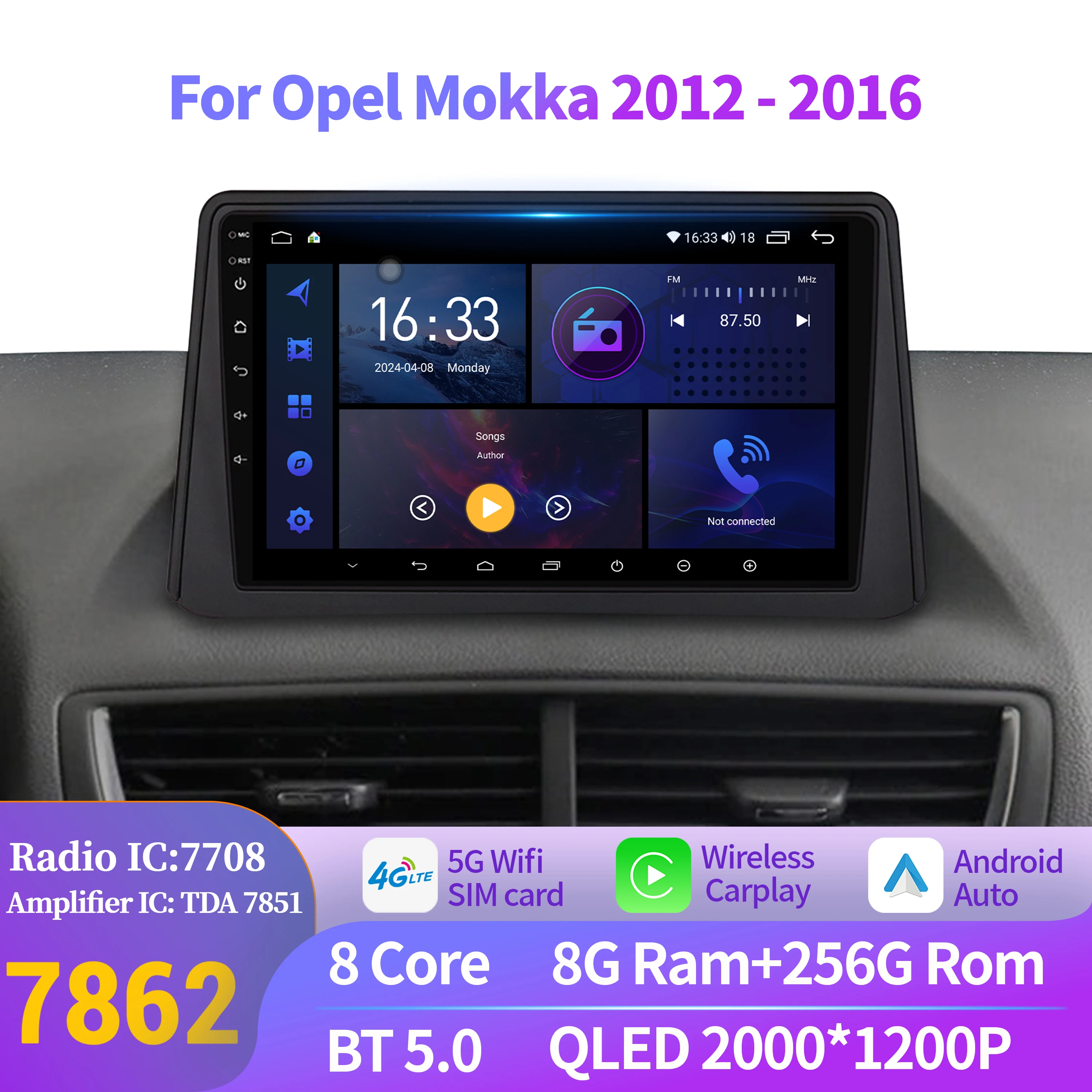 

Android 14 For Opel Mokka 2012-2016 Car Radio Stereo Wireless Carplay Multimedia 7862S 8G 256G Head Unit Touch 2K QLED Screen