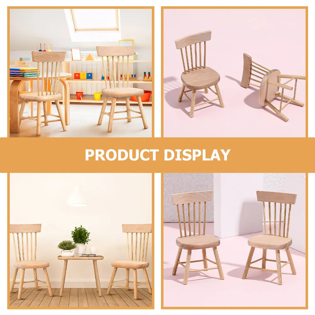

3Pcs Fine Grain Wooden Chairs Miniature Interior Decor for Dollhouse Rooms Micro Scale Home Setup Craft Furniture Kit