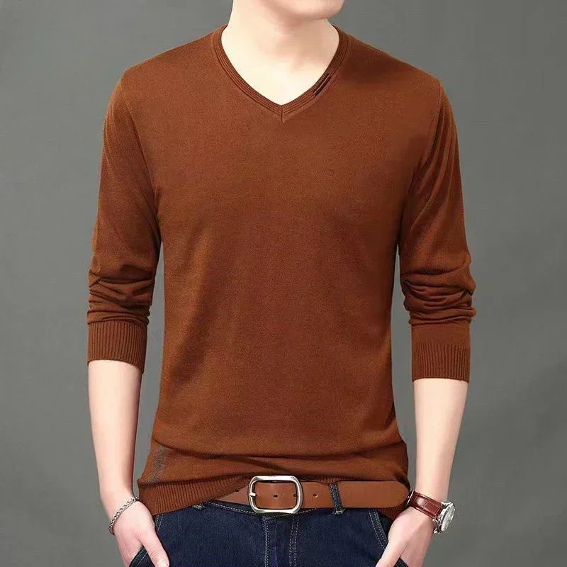 

Knitted Sweaters for Men V Neck Man Clothes Pullovers T Shirt Black Solid Color Plain Casual Classic Over Fit Knit New in S Sale