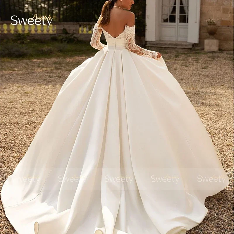 ZOCI Elegant Wedding Dress Taffeta With Embroidered Lace A-Line Bridal Heart-Shaped Neckline Corset Ball Gown Robe MariéE Satin