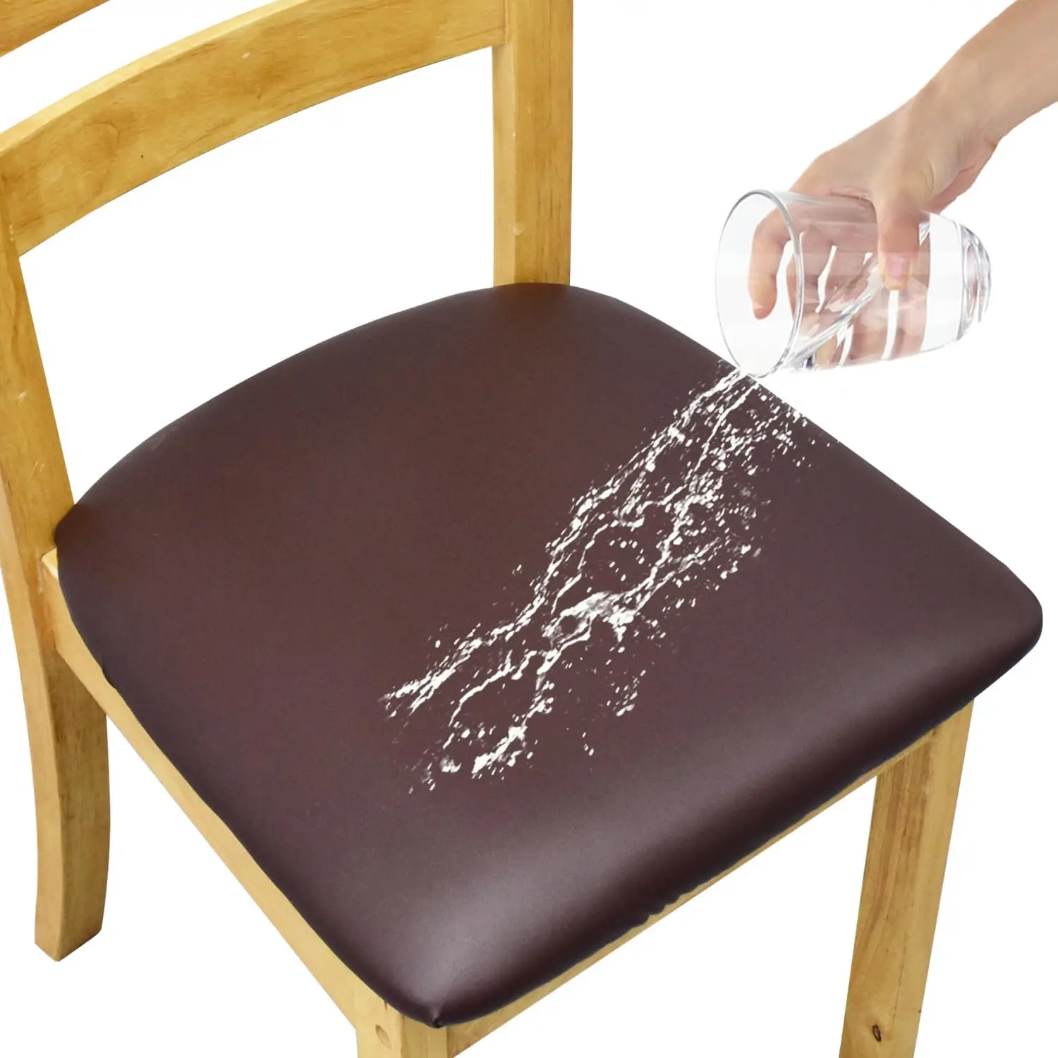 

Leather Stretch Chair Seat Covers With Elastic Ties,Waterproof Dining Room Pu Leather Chair Cover Seats,Removable Washable