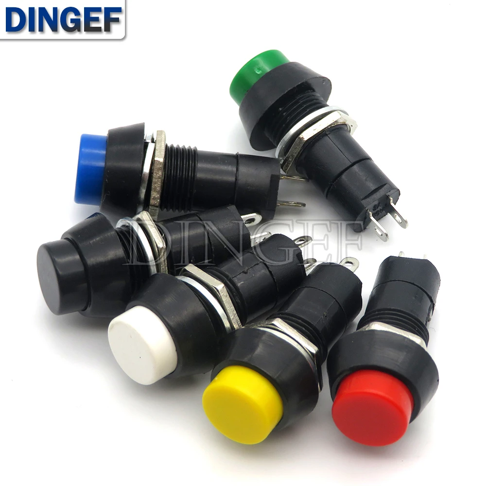 5PCS PBS-11A PBS-11B 12mm self-locking / Self-Recovery Plastic Push Button Switch momentary 3A 250V AC 2PIN 6 Color