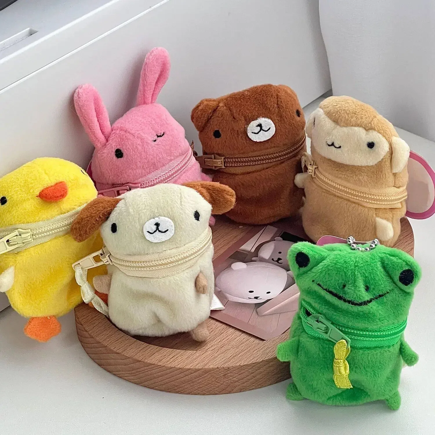 Niedliche Tier-Plüsch-Mini-Geldbörse Schlüsselanhänger Frosch Hund Hase Bär Huhn Schaf Taschenanhänger Kleine Reißverschluss-Geldbörse Schlüsselring Geschenk – Detail 5