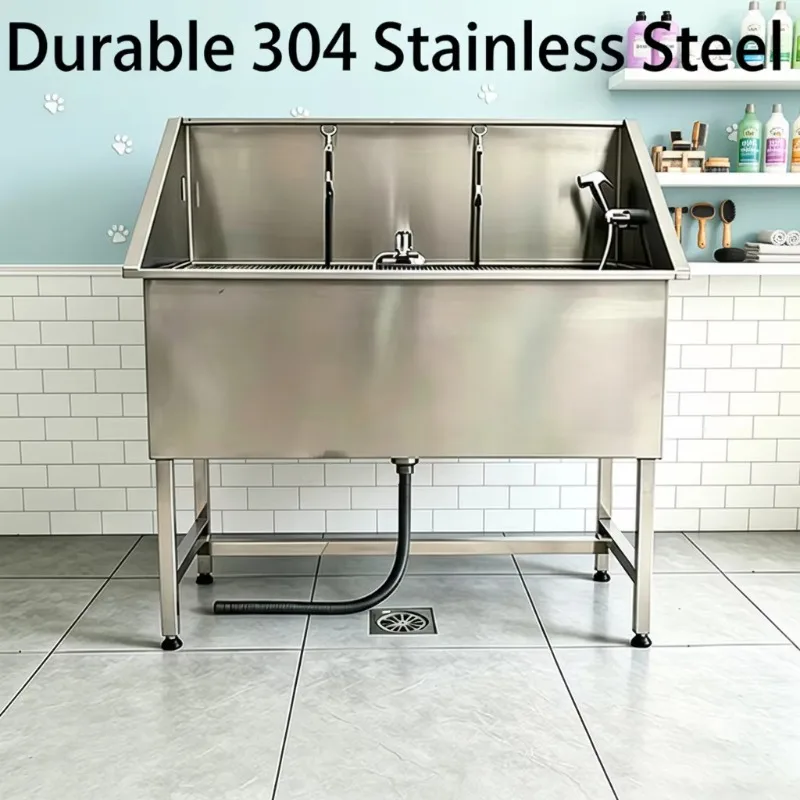 Durable HS-06 Pet Grooming Sink 1.2mm Thick Stainless Steel with Non-slip Mat for Pet Hospitals