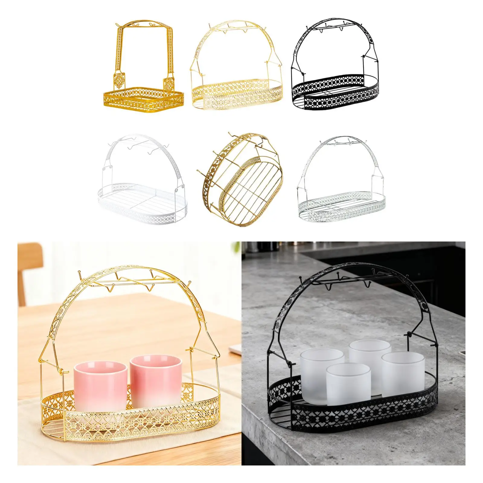 Countertop Cup Rack Dryer Iron Coffee Cups Holder Organizer Shelf for Office Kitchen Tableware Cleanup