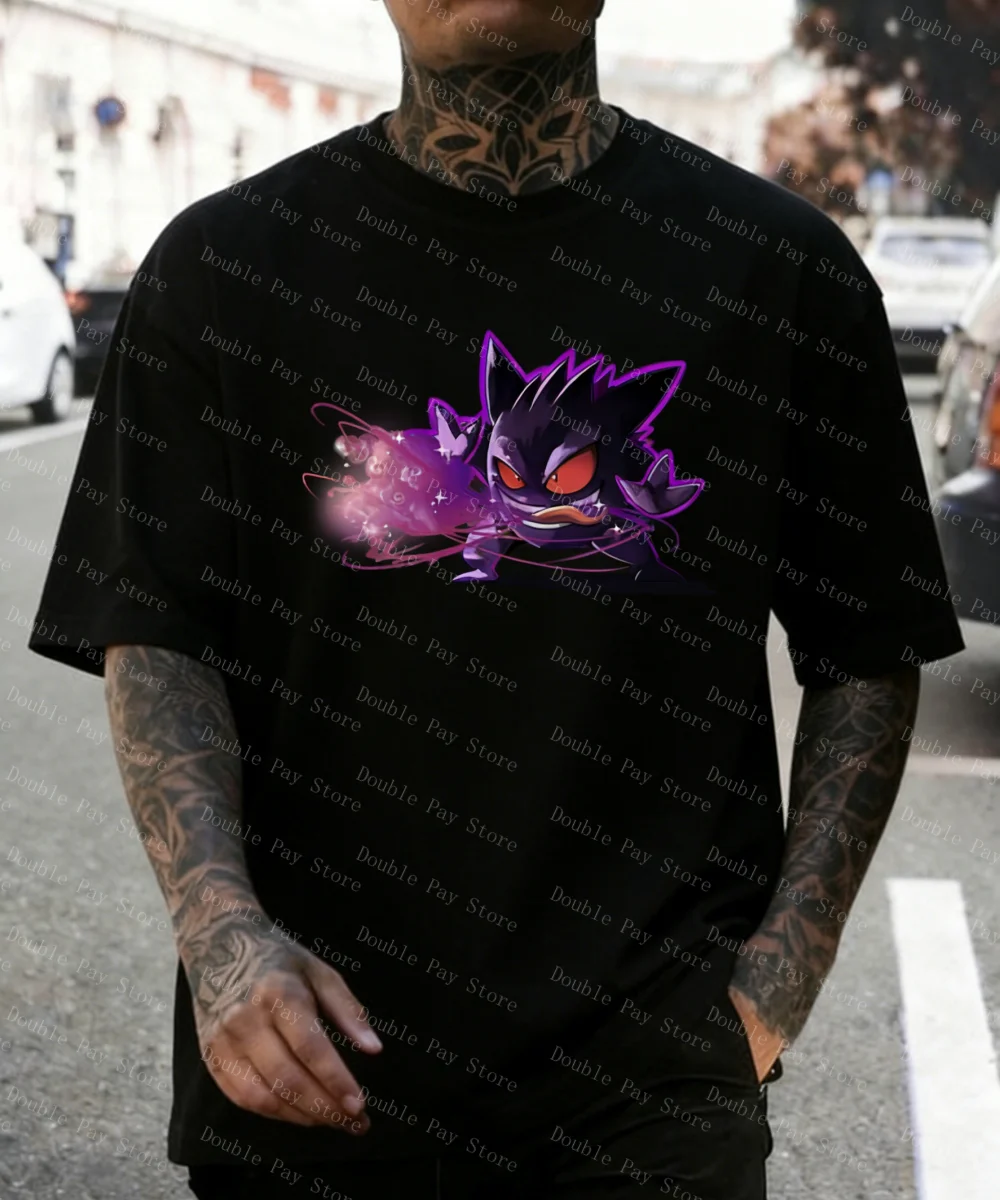 بوكيمون جينغ جي التعاون قصيرة الأكمام تي شيرت للرجال قمصان الصيف بوكيمون أنيمي الملابس الطرفية القطن تي شيرت