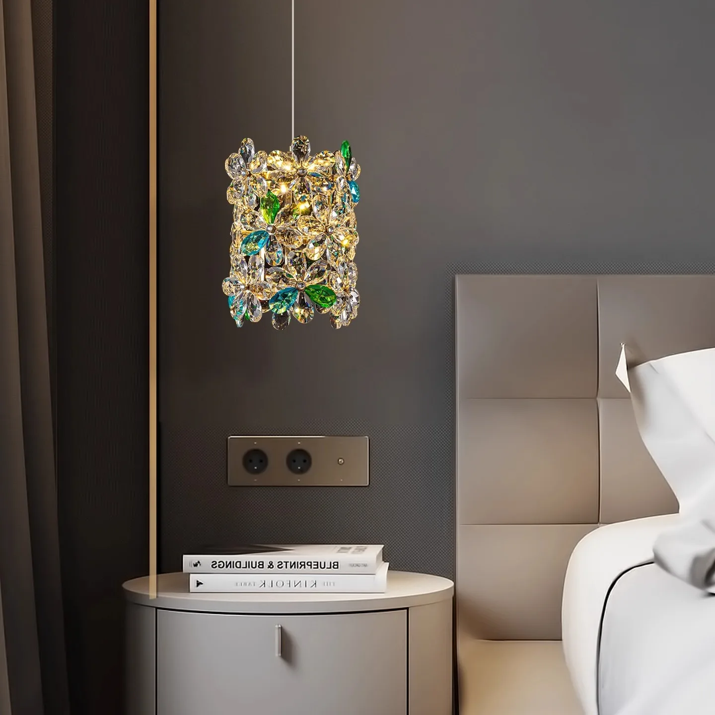 Bedroom Bedside Lamp Crystal Small Chandelier French Flower Light Luxury Entrance Cabinet Restaurant Cloakroom Hanging Line Lamp
