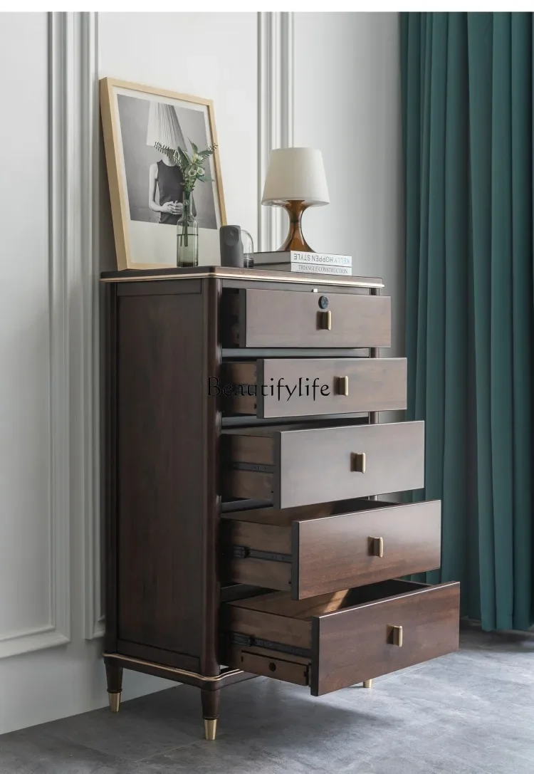 

FG40Solid Wood Living Room Chest of Drawers with Lock New Chinese Style Storage Light Luxury Cabinet Bedroom Locker