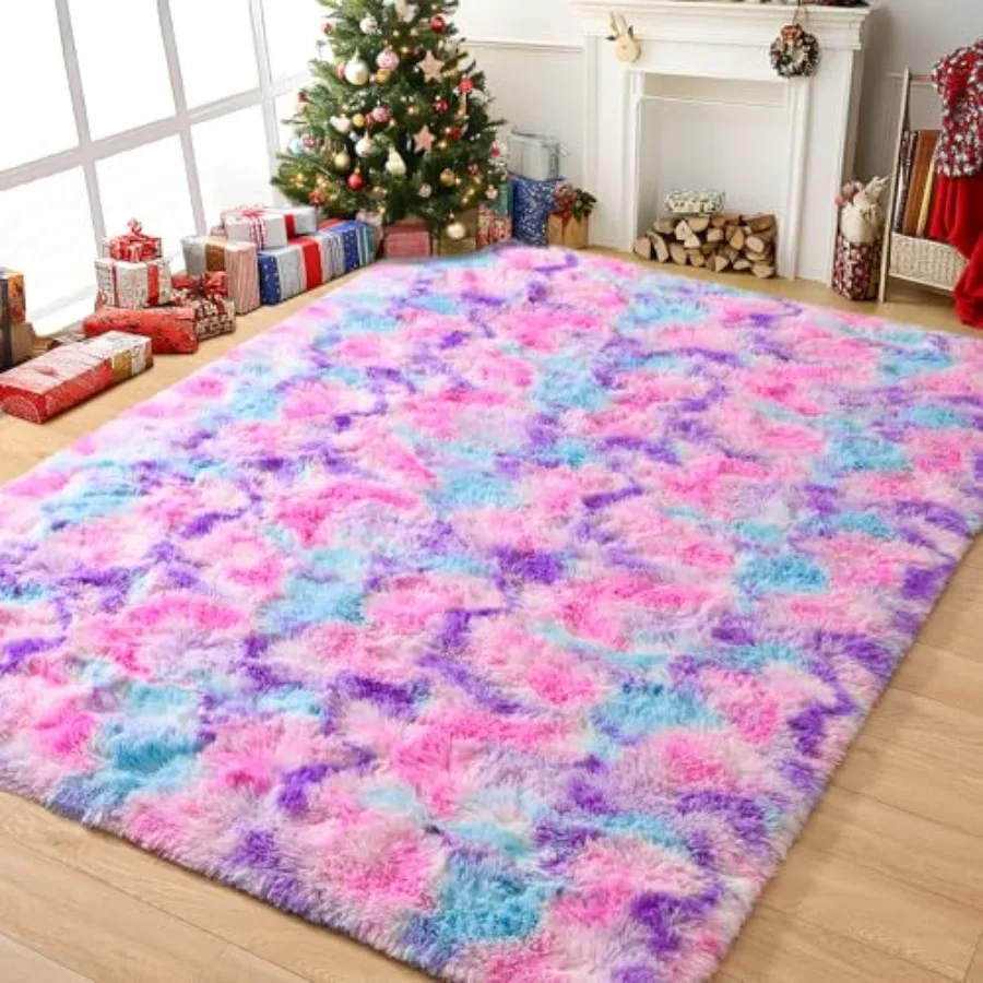 

Soft Rainbow Rug 8x10 for Girls Room Cute Fluffy Girls Bedroom Area Rug Shaggy Princess Rug Colorful Carpet for Teens Toddler P