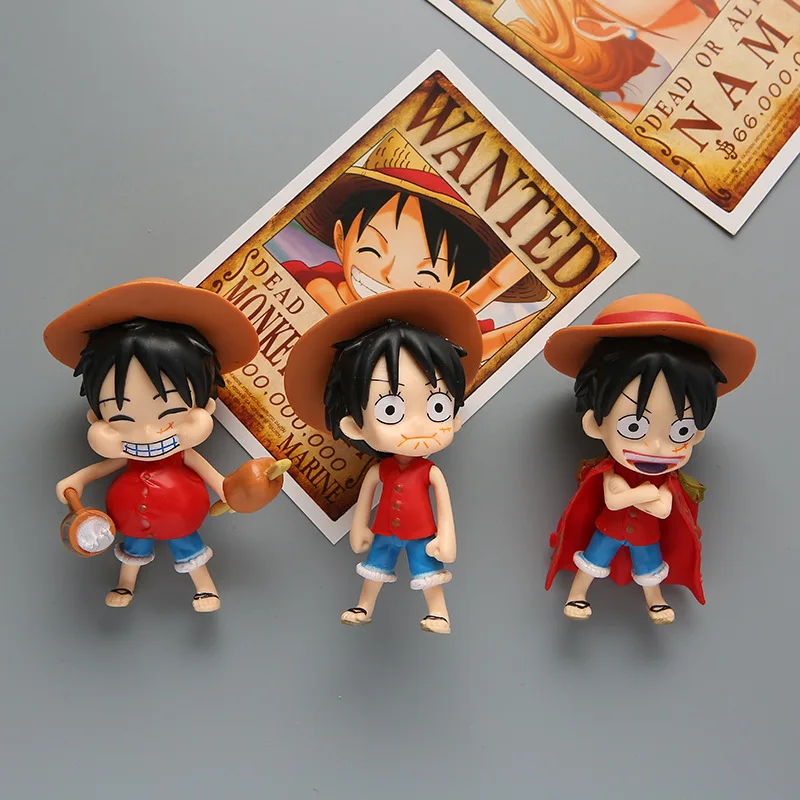 Figurine One Piece Monkey D Luffy en PVC, 3 Pièces, Modèle d'Expression, Jouet de Collection, Cadeau