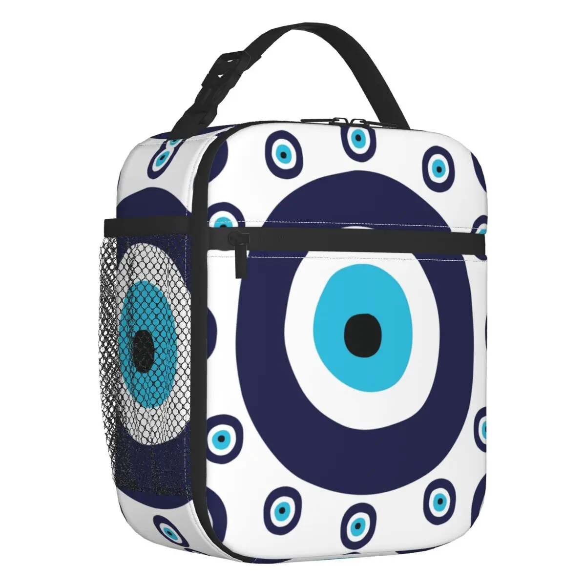 

Тёмно-синяя и аквамариновая амулетная изолированная сумка для обеда с изображением сглаза, кемпинга, путешествий, герметичный охладитель в стиле бохо, термальный Ланч-бокс для детей