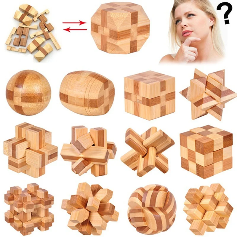 2022 New Design Brain Teaser Kong Ming Lock 3D Wooden Interlocking Burr Puzzles Game Toy For Adults Kids IQ Brain Teaser Kong