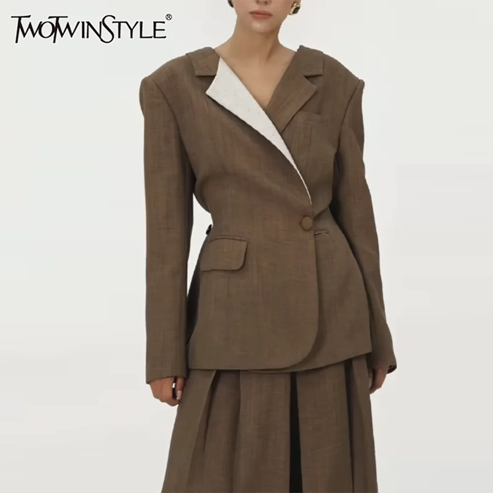 

TWOTWINSTYLE хитовый цвет, дизайн с пуговицами, чувственные пиджаки для женщин, винтажный пиджак с лацканами и длинными рукавами, женская модная одежда