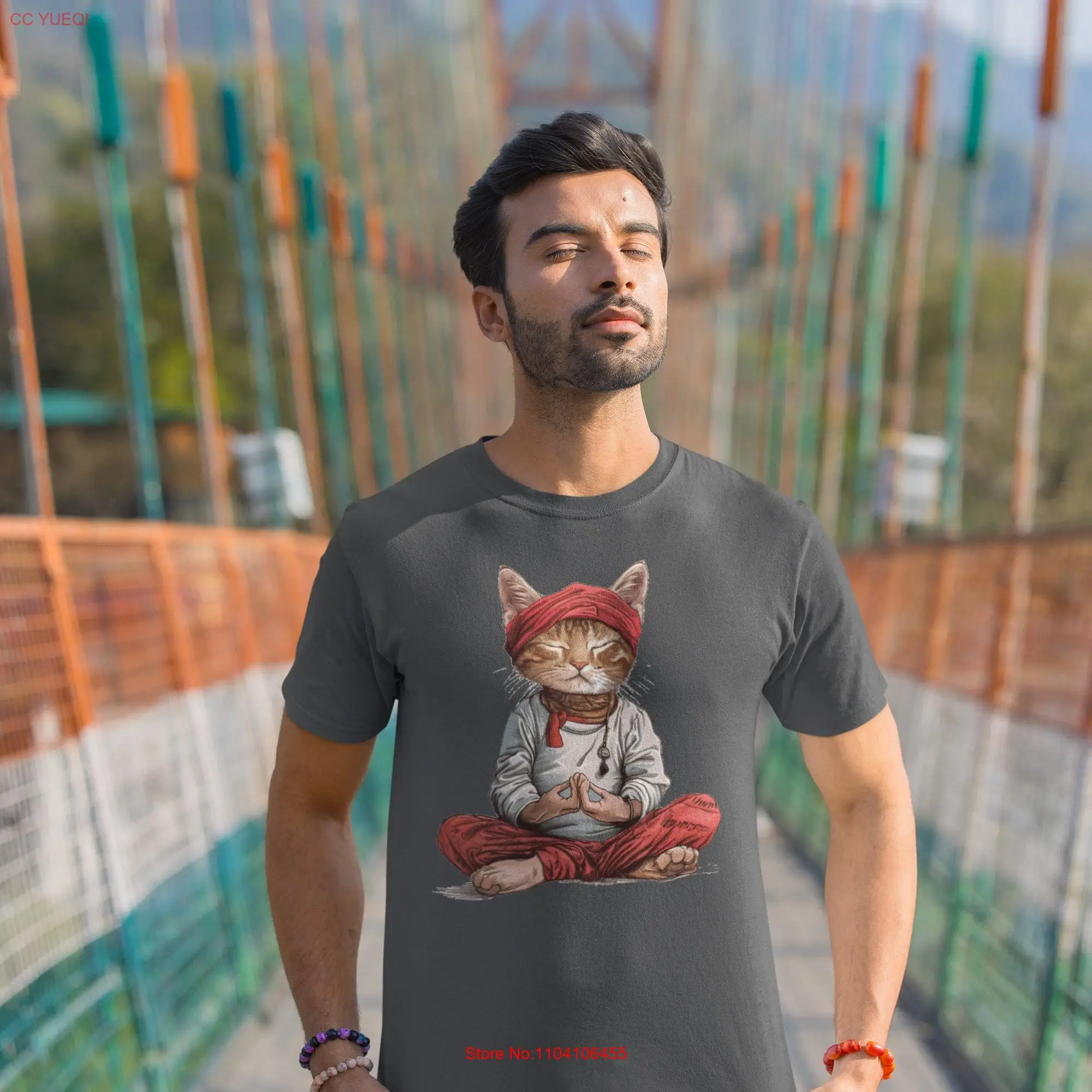 Cute Cat Practicing Yoga Adult T Shirt long or short sleeves