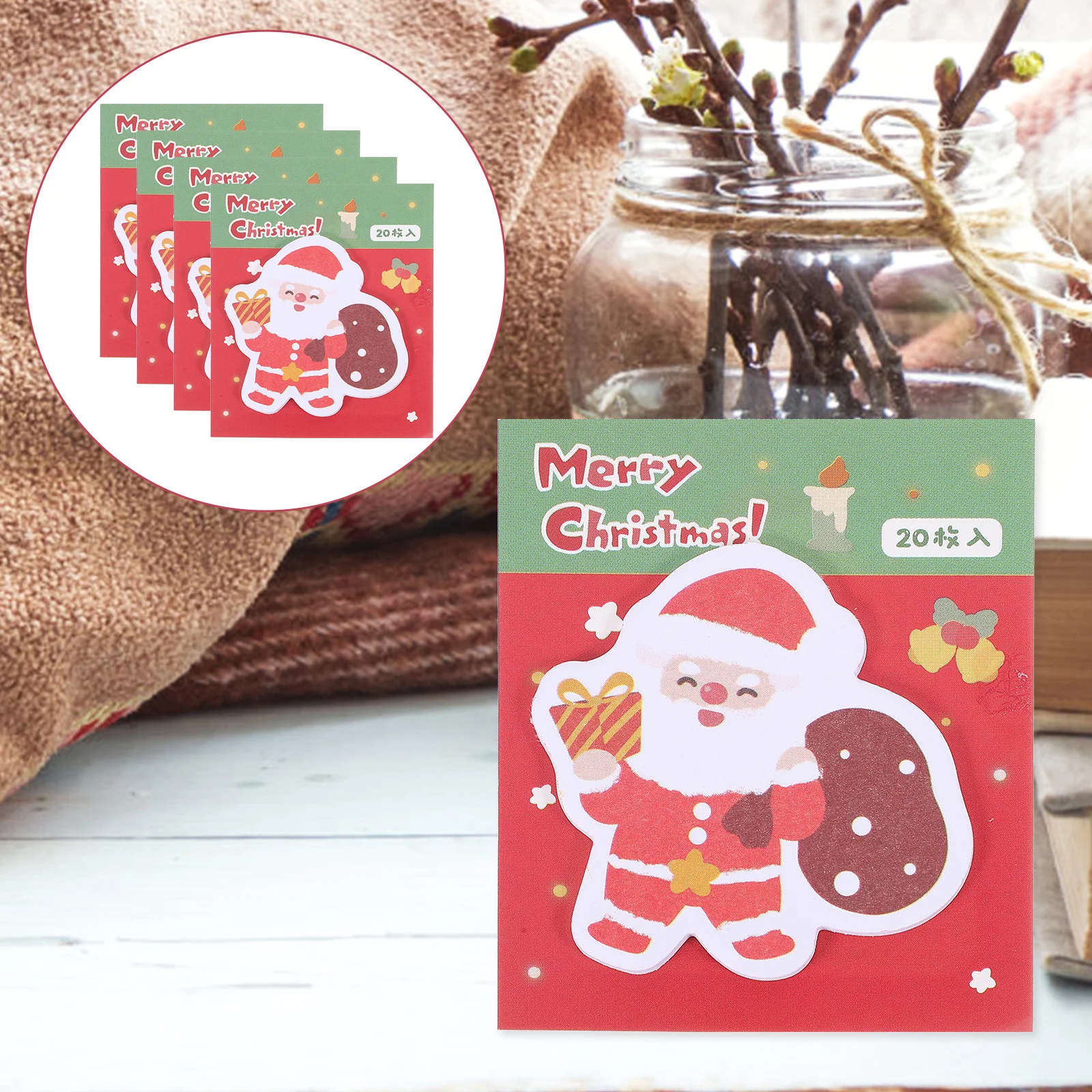 4 Books Xmas Notepad Small Sticky Notes Christmas Daily Use Memo Stickers Office Notepads