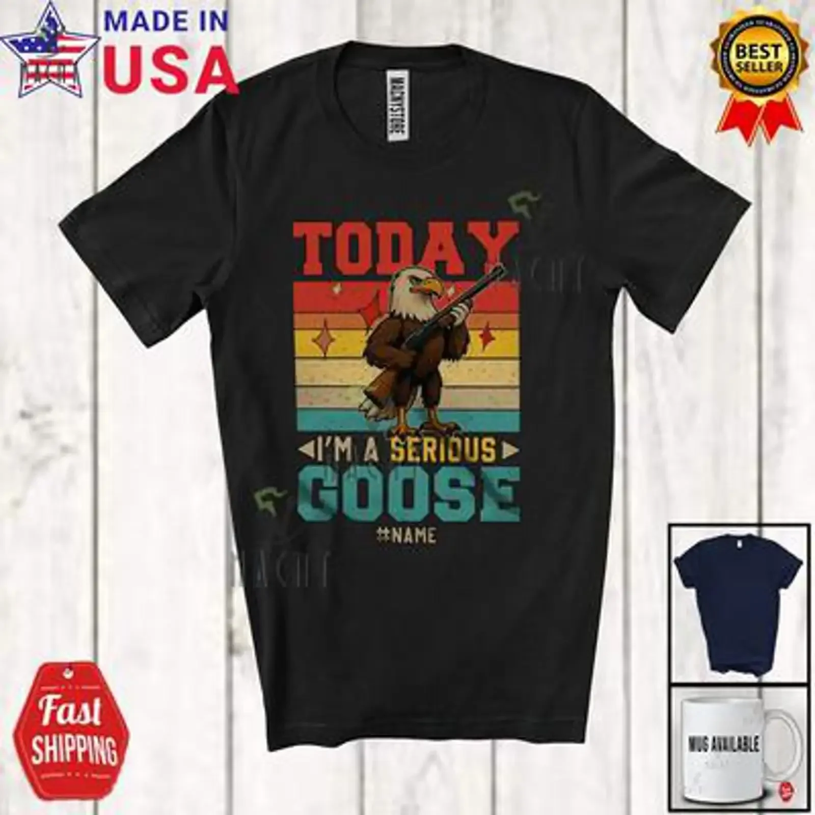 Vintage Today I'm A Serious Eagle Humorous Custom Name With Gun T Shirt vintage Washed homme Stylish Versatile Soft Slightly