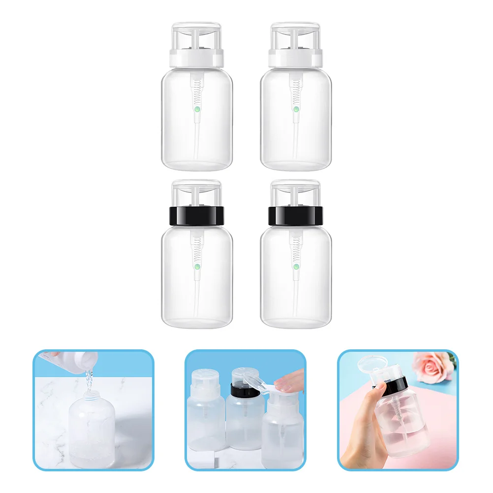 4Pcs Nail Polish Remover Bottles Pressing Liquid Dispensers 200ml No Press Sturdy Leakproof Travel Makeup Toner