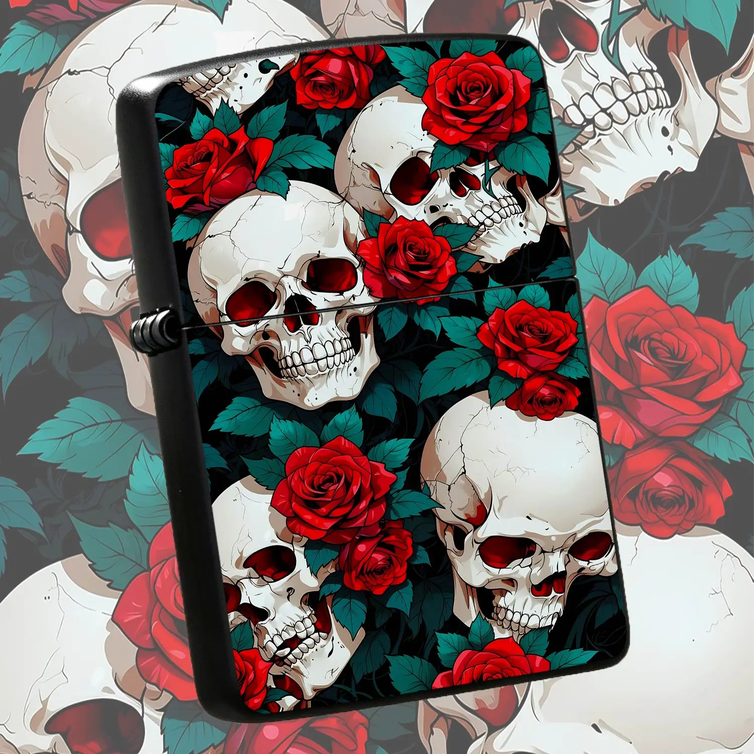 Stylish Gothic Skull Red Rose Pattern Lighter, Exquisite Artistic Seamless Print Design, Portable Decorative Accessory For Daily Dating Gathering, Unique Creative Gift For Friends, Suitable For All Scenarios Personalize A Humorous And Inter