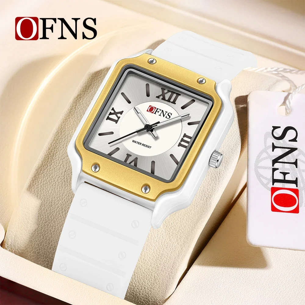 OFNS 패션 크리에이티브 스퀘어 다이얼 여성용 시계, 심플 로마 체중계 방수 캐주얼 쿼츠 시계, 7501