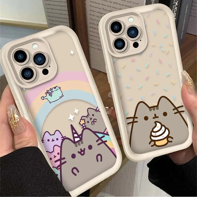 Cute Rainbow Pusheen Cat Case For iPhone 16 15 14 13 12 11 Pro Max X XS X S Max XR SE 2020 7 8 Plus iphone16 Soft Silicone Cover