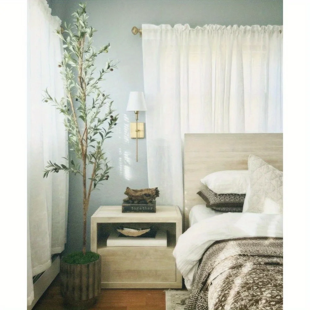 

7 Olive Minimalist Artificial Tree with Natural Trunk Home Decor.