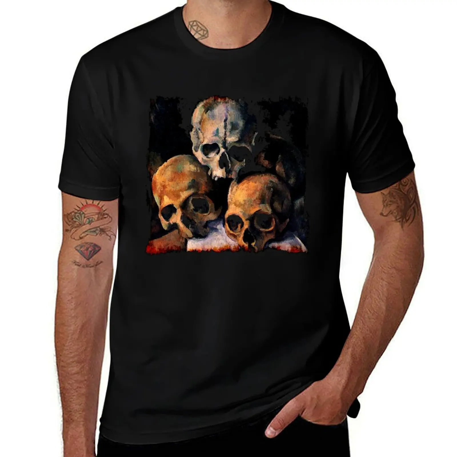 Paul Cezanne Pyramid of Skulls artist art lover gift t shirt mask T-Shirt Fashion Letter Print T-Shirt