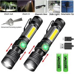 2000LM Powerful LED Flashlight Mini Magnetic High Power Tactical Torch 4 Mode USB Rechargeable Camping Lantern Use 18350 Battery