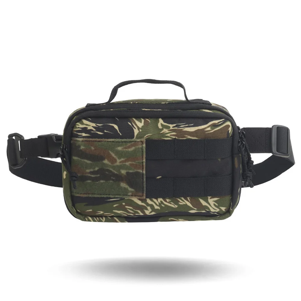 EDC Shoulder Bag Tactical Fanny Pack with Handle Loop Fastener Adjustable Opening Angle Double Zipper Layered Storage