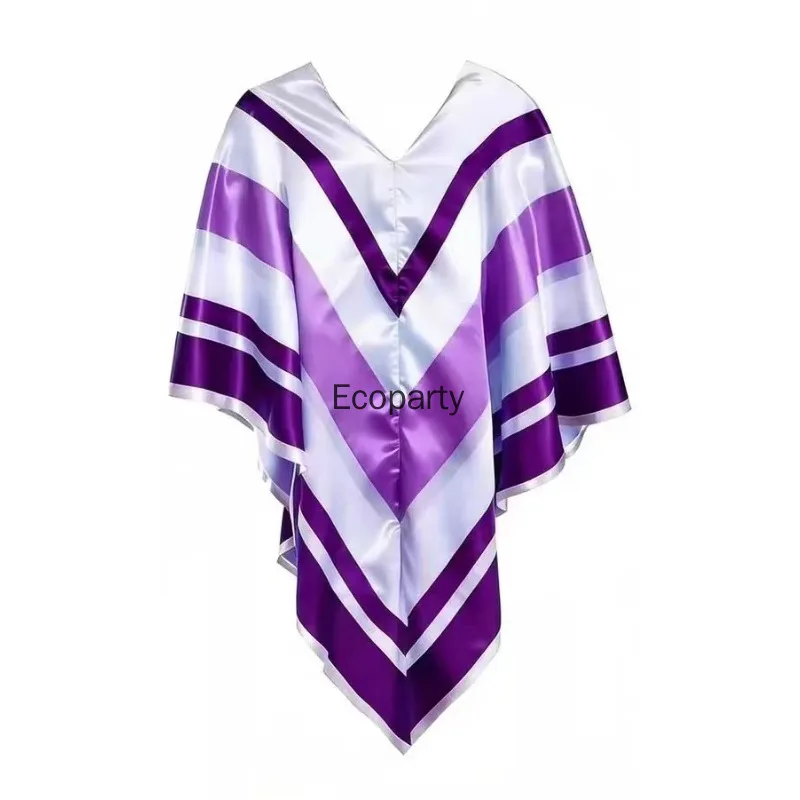 1980s Retro Disco Costume Cape for Women Men Blue Yellow Gradient Striped Satin Poncho Halloween 70s 80s Hippie Cosplay Cloak - view 6