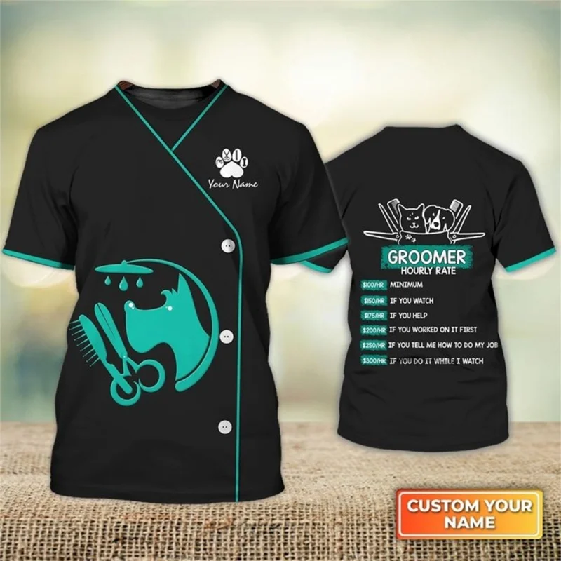 Dog Beautician Graphic T Shirt For Men Colorful Names 3D Printed T-Shirts Summer Casual Fashion Loose Round Neck Tees Street Top