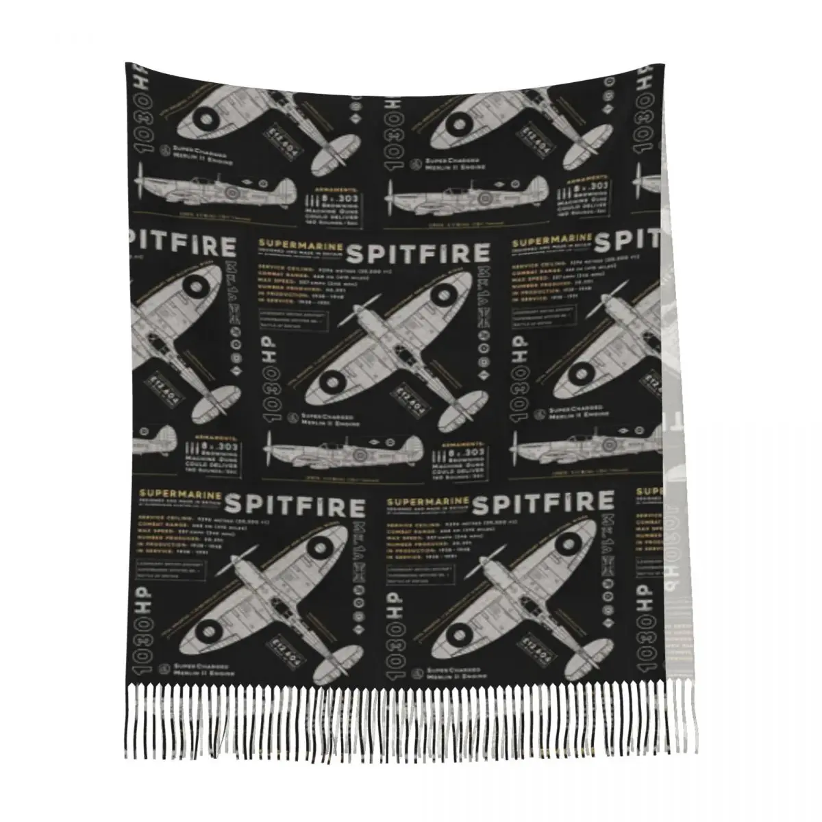 سوبر مارين Spitfire مقاتلة الطيار الطائرات طائرة وشاح شرابة الأوشحة النساء شالات ويلتف كبير الخريف الشتاء شال التفاف