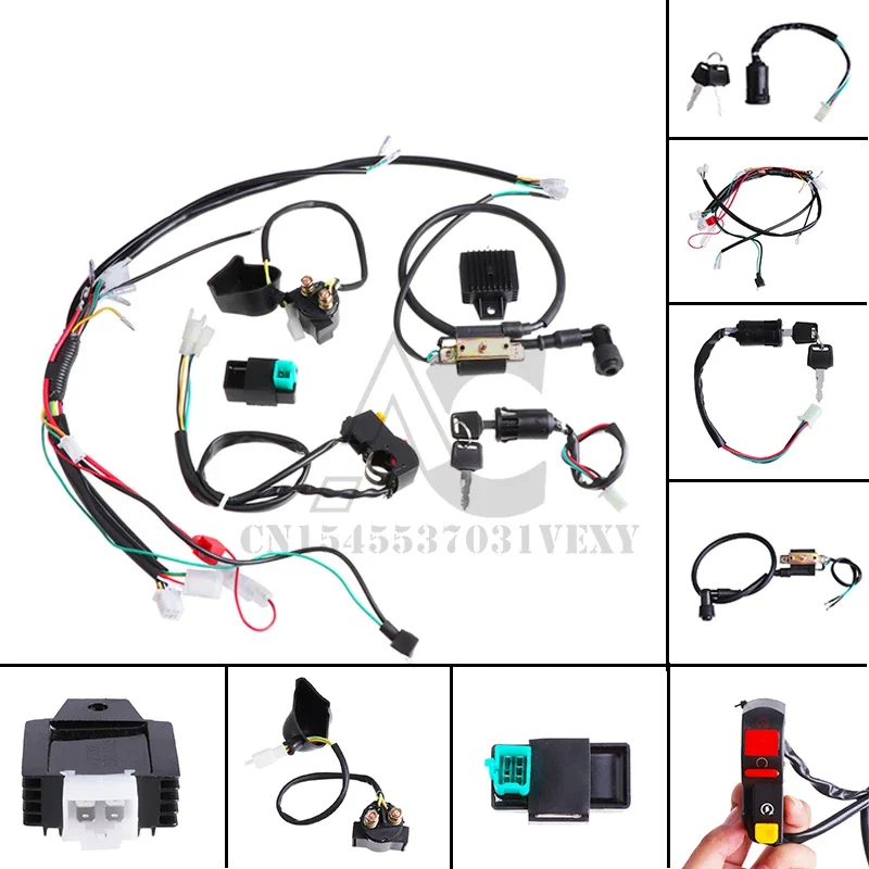 Wiring Harness Wire Loom CDI Ignition Coil Kit For 50cc 70cc 90cc 110cc ATV Electric Quad
