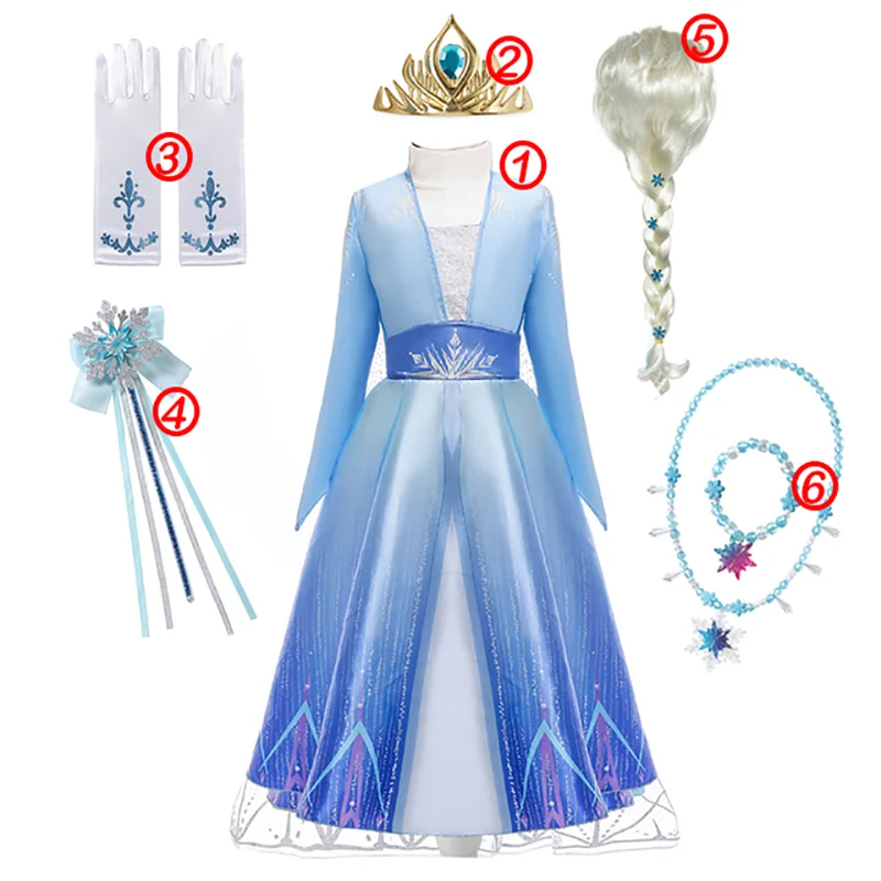 Costume de princesse Disney la reine des neiges pour filles, robe de bal blanche en tulle pailleté, vêtements de carnaval pour enfants, Cosplay