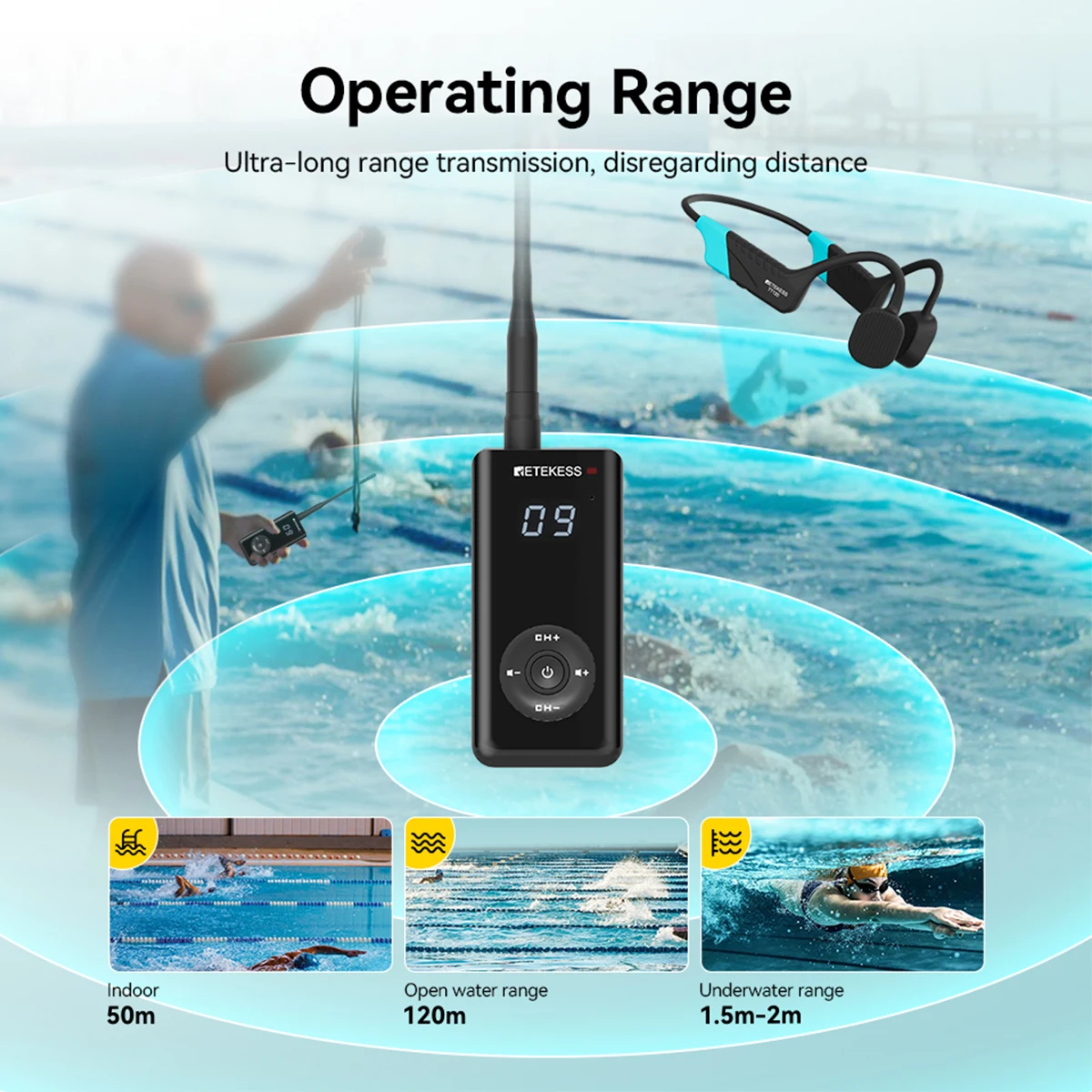 Retekess TT120 수영 코치 마이크 송신기 수영 토크 훈련 및 코칭 액세서리를위한 무선 통신 도구