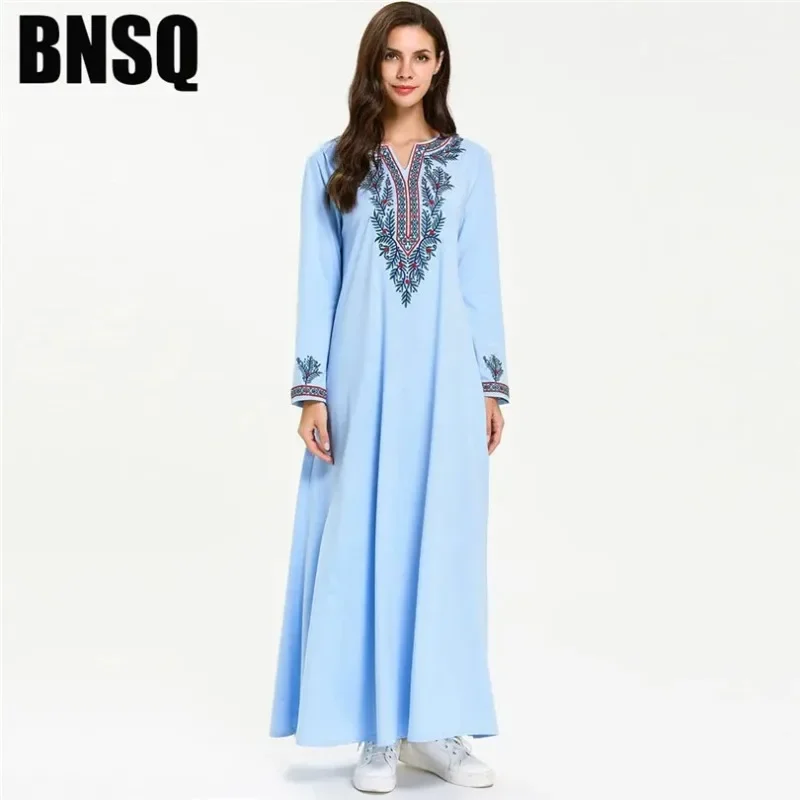 Womens Muslim Abaya Maxi Dress Modest Islamic Robe Kaftan Dubai Muslim Dress Pockets Embroidery 7721