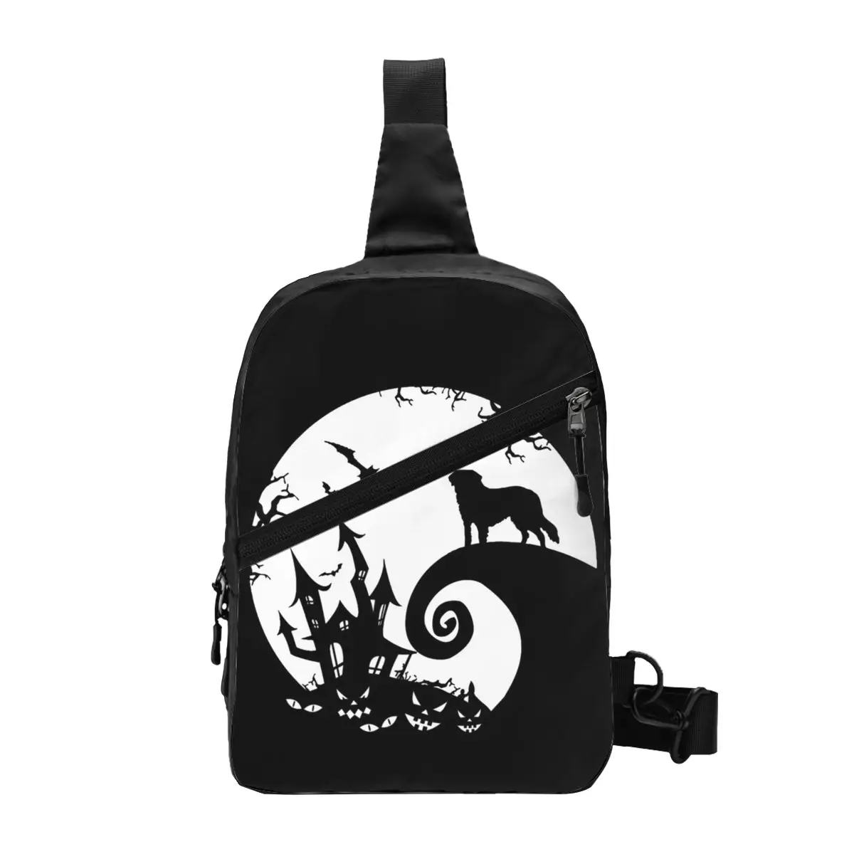 Saint Bernard Dog And Moon Halloween Torba na klatkę piersiową Mężczyźni Sling Crossbody Plecak Torba na klatkę piersiową Podróżny plecak turystyczny Torba na ramię