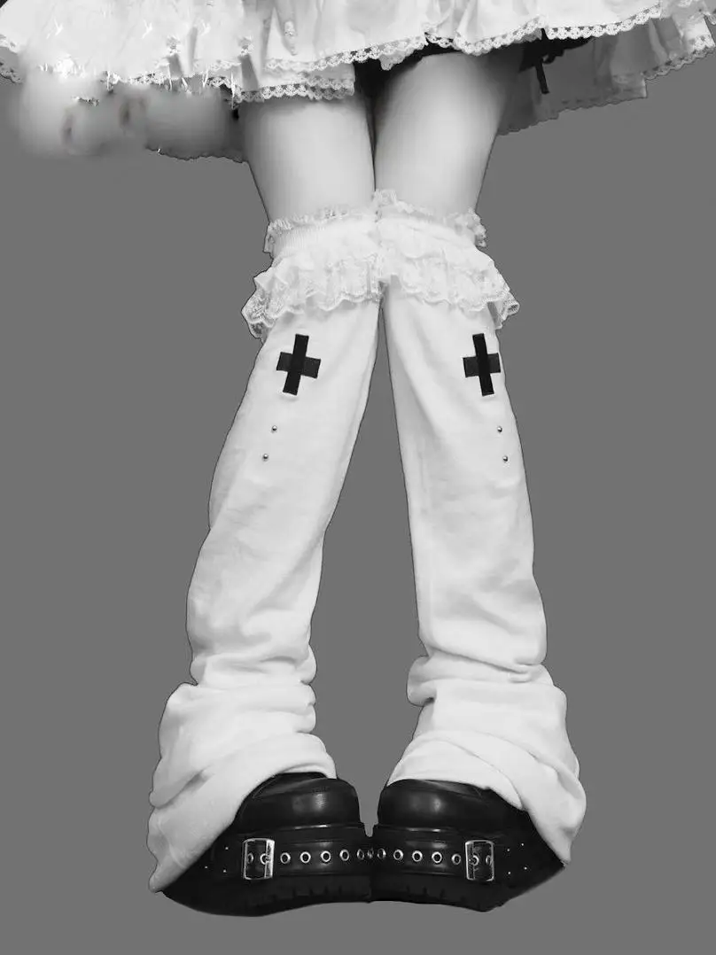 Sweet Little Fox Dark Lolita Wide Leg Socks Lace Mines Light Sub-Knee Pile Horn Tall Tube Stockings