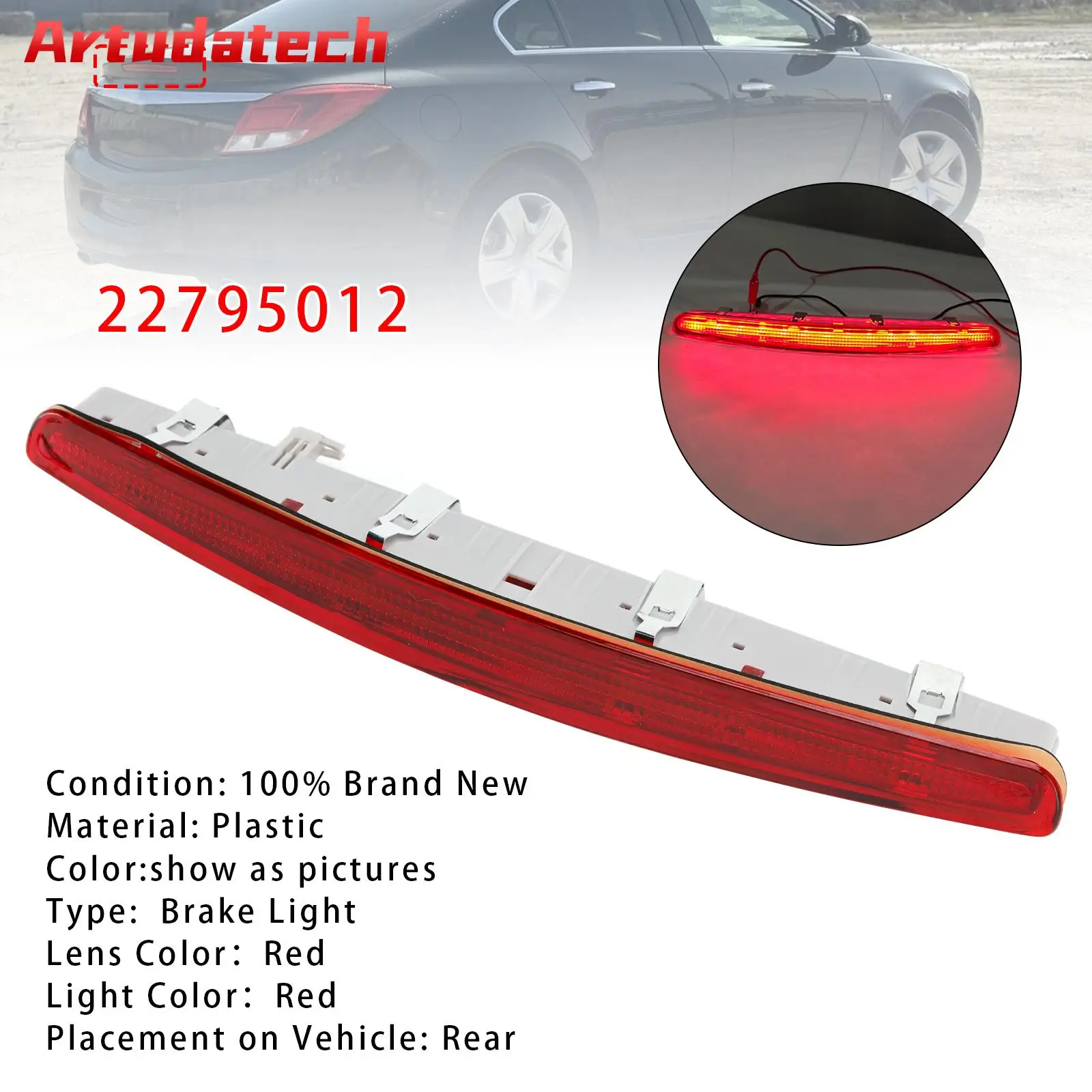 

Artudatech Rear Third Brake Light For Vauxhall/Opel Insignia A Mk1 2008 2009 2010 2011 2012 Pre-Facelift Red Car Accessories