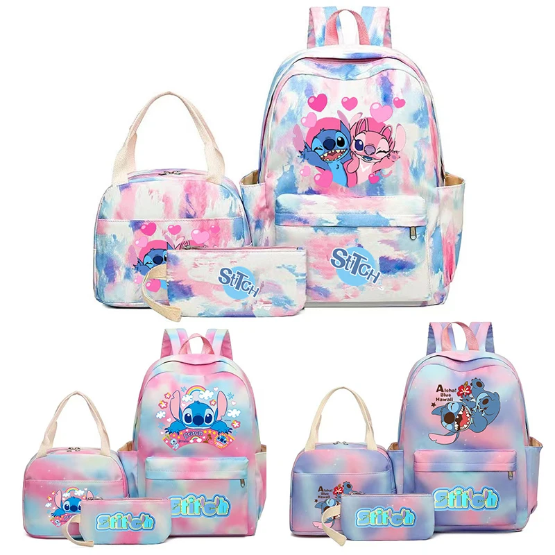 3pcs Stitch Kids Girl Backpack, Anime Tote Shoulder Handbag, Casual Outdoor Travel Sport Daypack With Lunch Bag Pencil bag