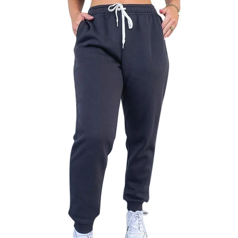 New Women's Solid Color Lace-up Sports Trousers Home Leisure Bundle Feet Thickened Sweater Pants