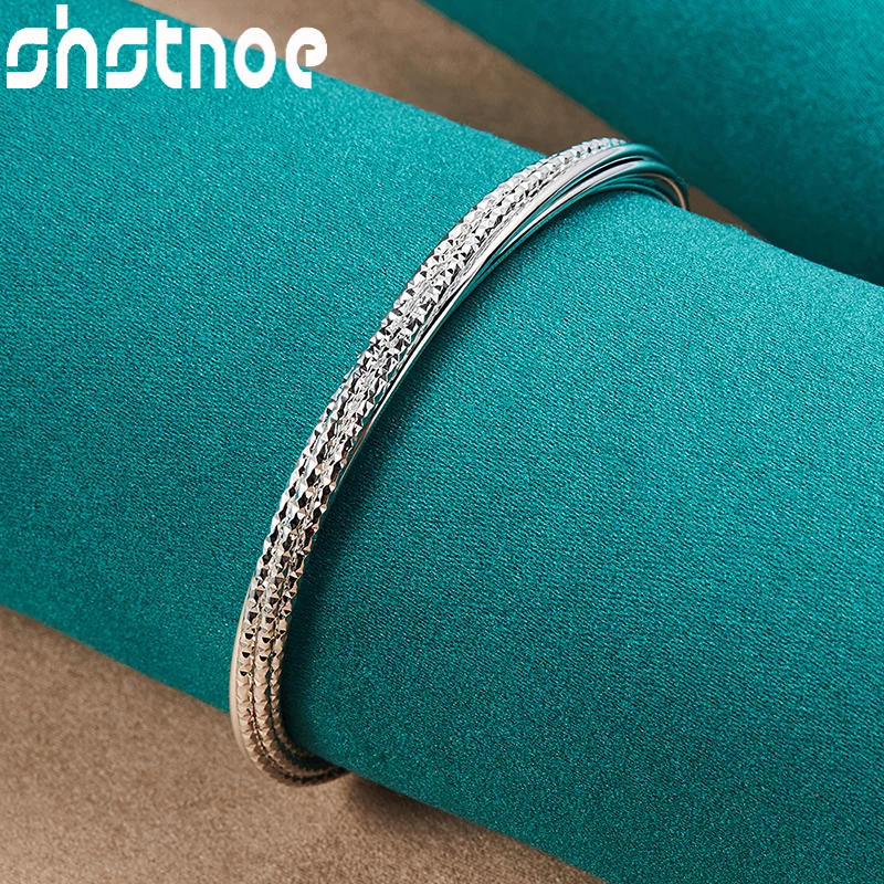 SHSTONE 925 Sterling Silver Twisted Particle Opening Bangles For Women Lady Fashion Birthday Wedding Party Fashion Jewelry Gifts