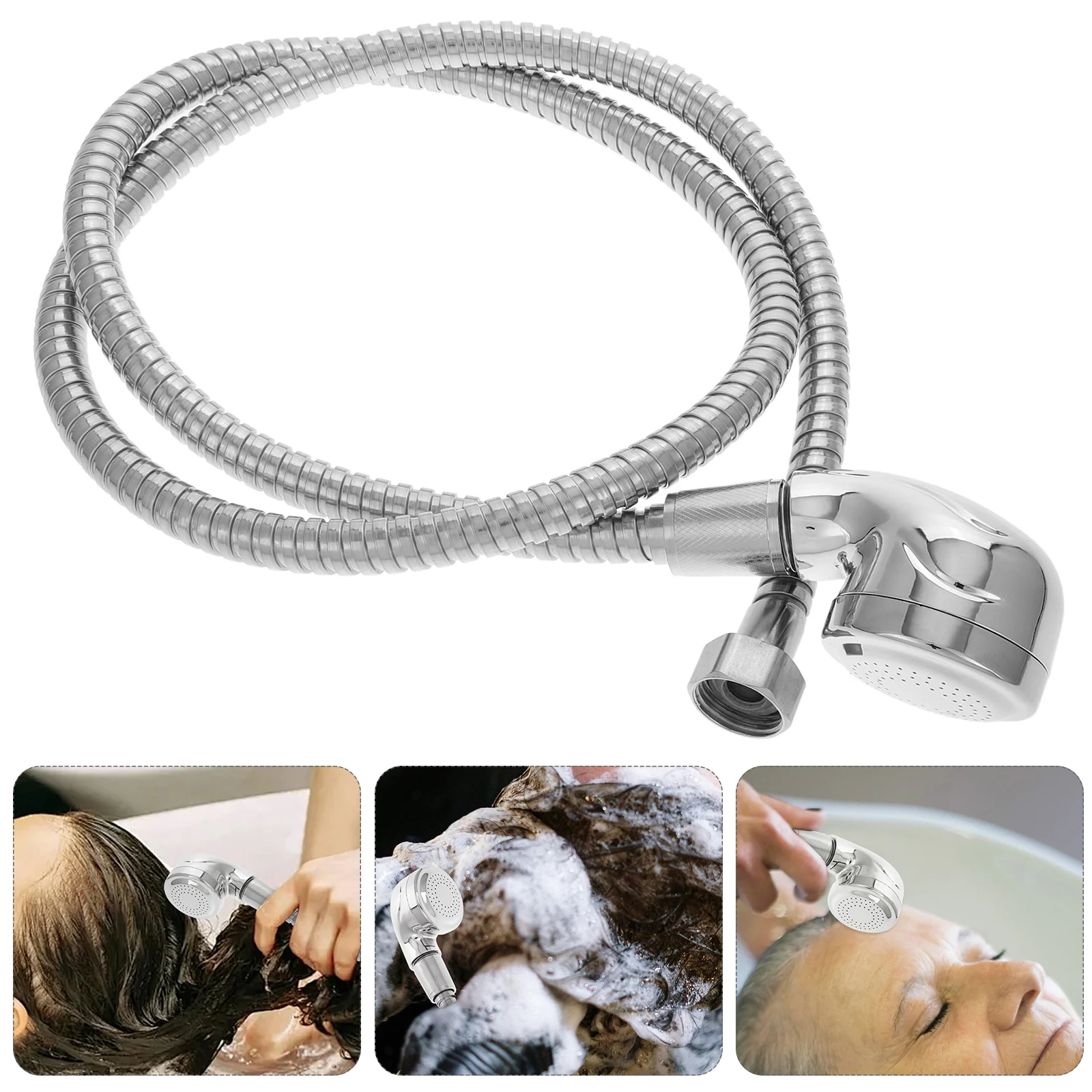 Hair Shampoo Bed Shower Head Part Pressurized Sprinkler Hot and Cold Wash Hose for Sink Silver