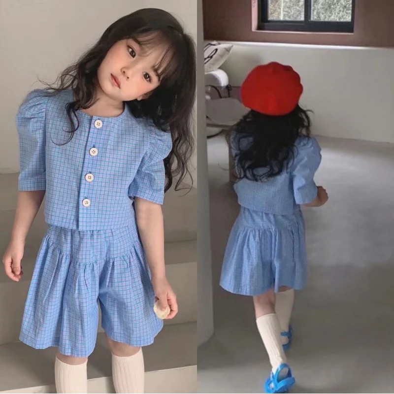 

Children's Elegant Outfit Summer Girls' Shirt Top+Fifth Dress Pants Two-Piece Set3-8One-Piece Delivery for Children's Clothing