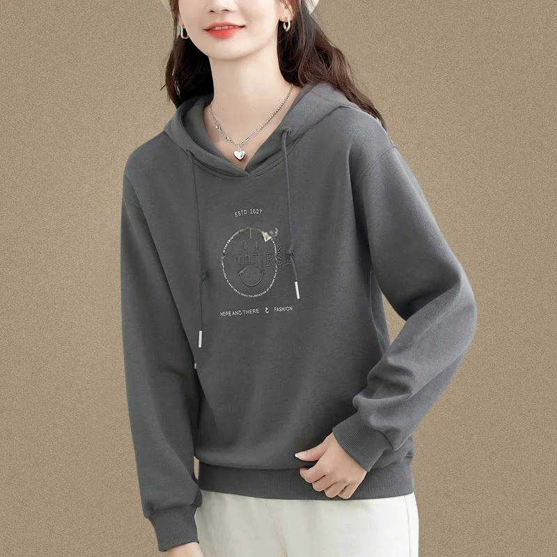 Loose Fit Ladies Hoodie Long Sve Thin Spring Autumn Blue Casual Outerwear Slimming Effect Comfortable Cotton Commute Sle