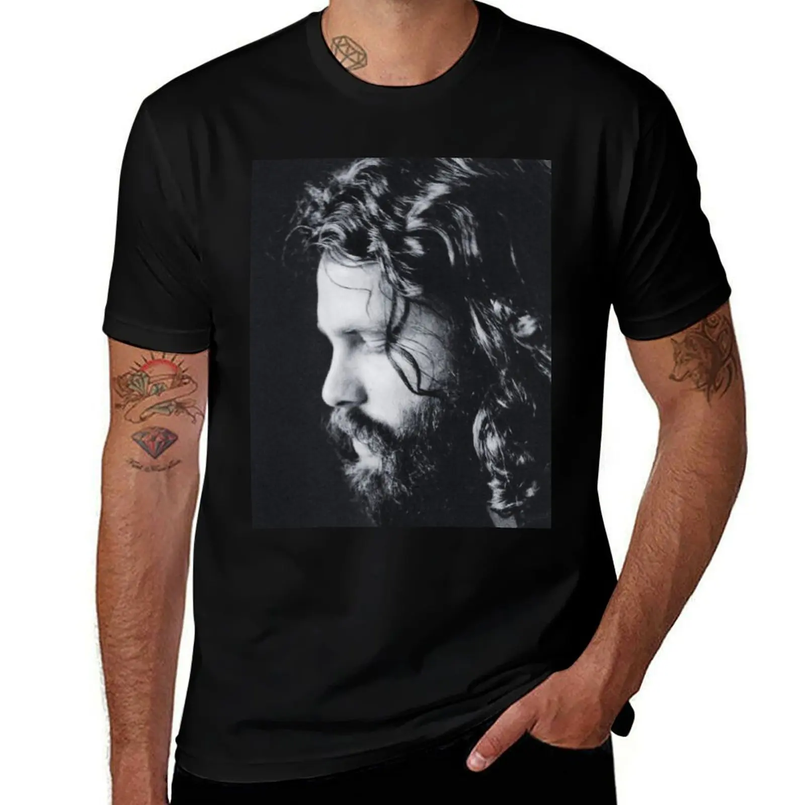 

Bearded Jim Morrison - The Doors Black And White TheAmericanPoet T-Shirt Breathable Lightweight Summer Top