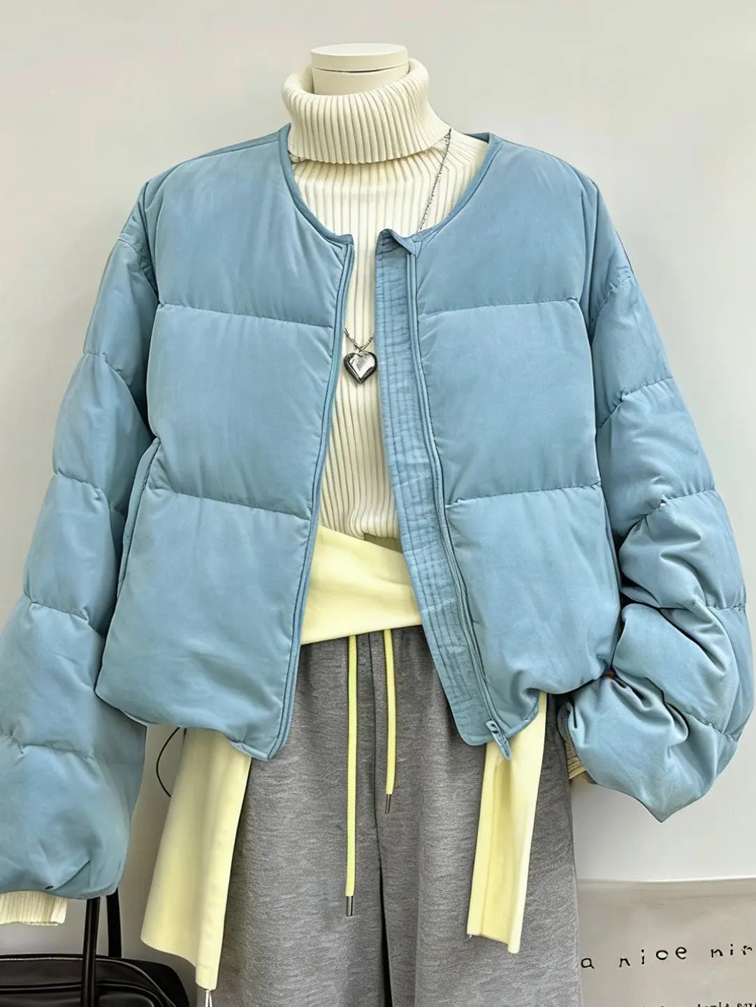 

High Quali Blue round Ne Cotton Jaet Women's Faion Item Loose Fit Thiened Winter Outerwear Korean Sle