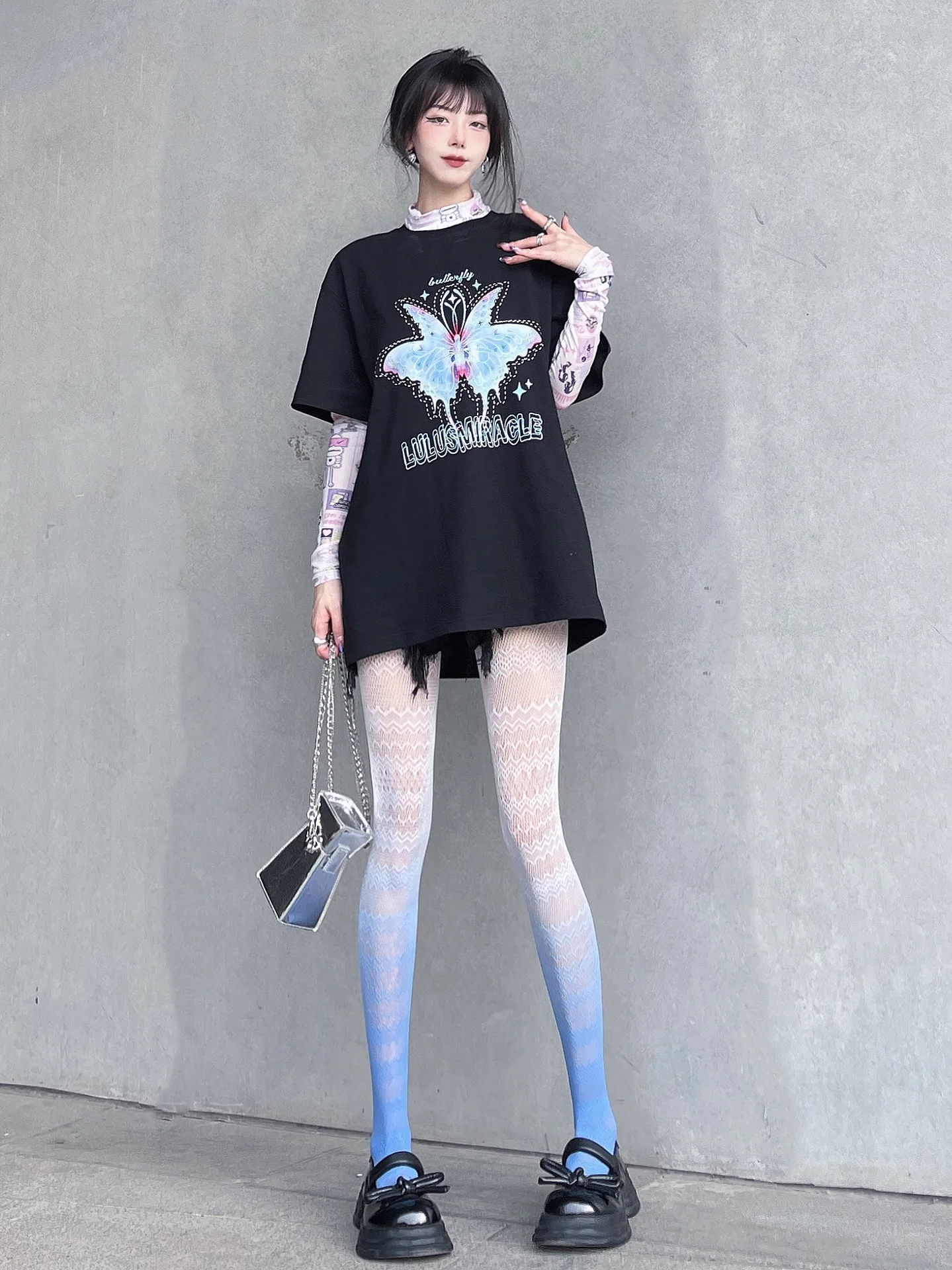 Frauen Anime Farbverlauf Strumpfhosen Mode Muster Fishnet Strümpfe Sexy Harajuku Strumpfwaren Nylon Weibliche Bunte Kawaii Strumpfhosen – Detail 3