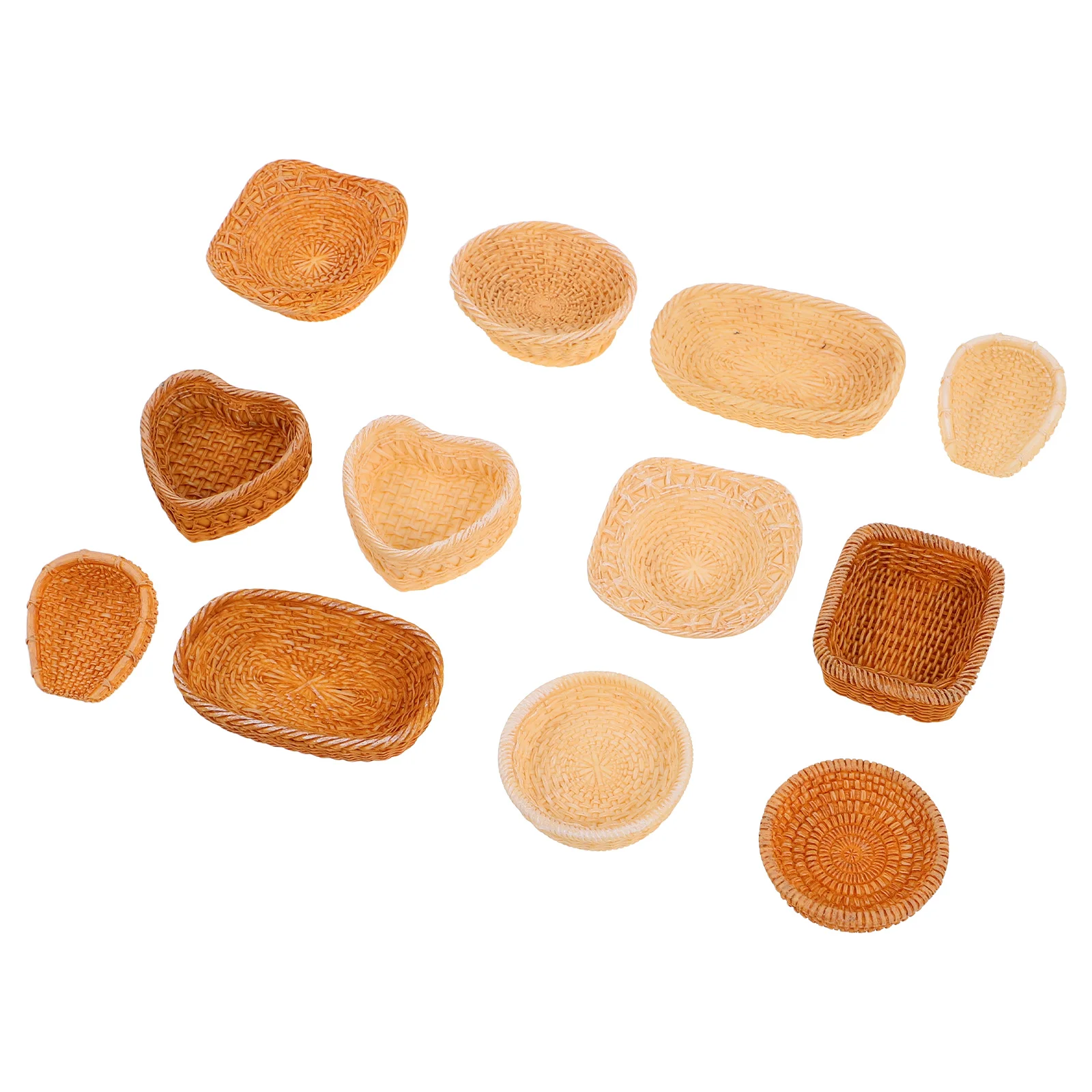

12pcs Basket Woven Storage Basket Ornaments Mini Tray Storage Baskets Dollhouse Accessories Woven Picnic Snack Boho
